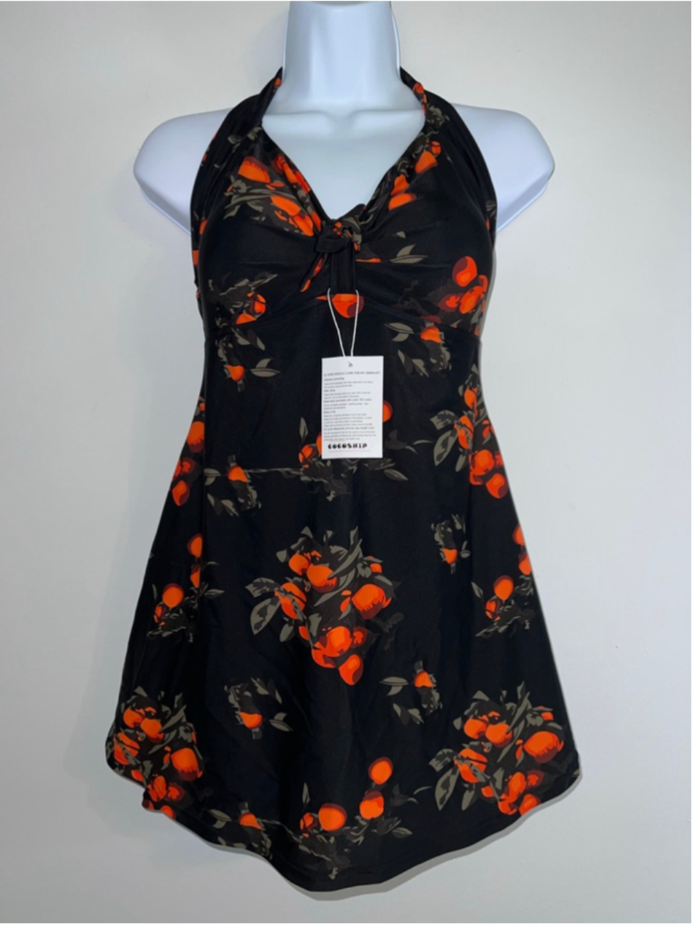 NEW Cocoship Black Orange Floral Halter One Piece Swimsuit Size 10